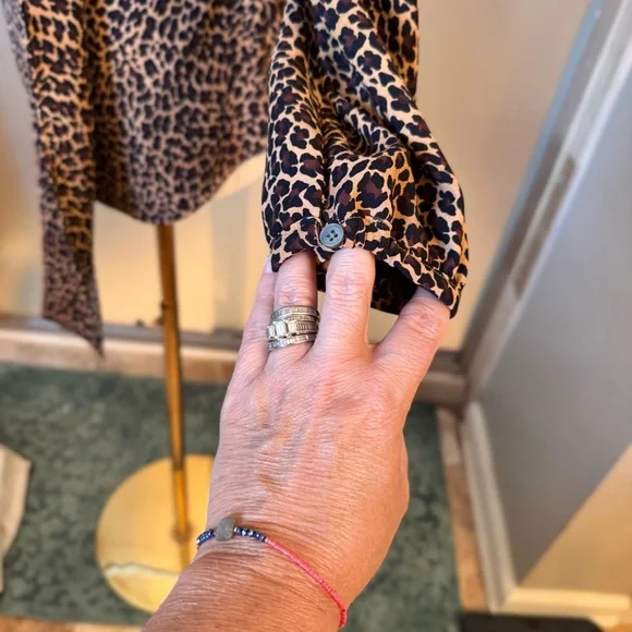 J. CREW Sara Drapey Wrap Brown & Black Leopard Print Blouse w Tie Bow - Picture 9 of 11